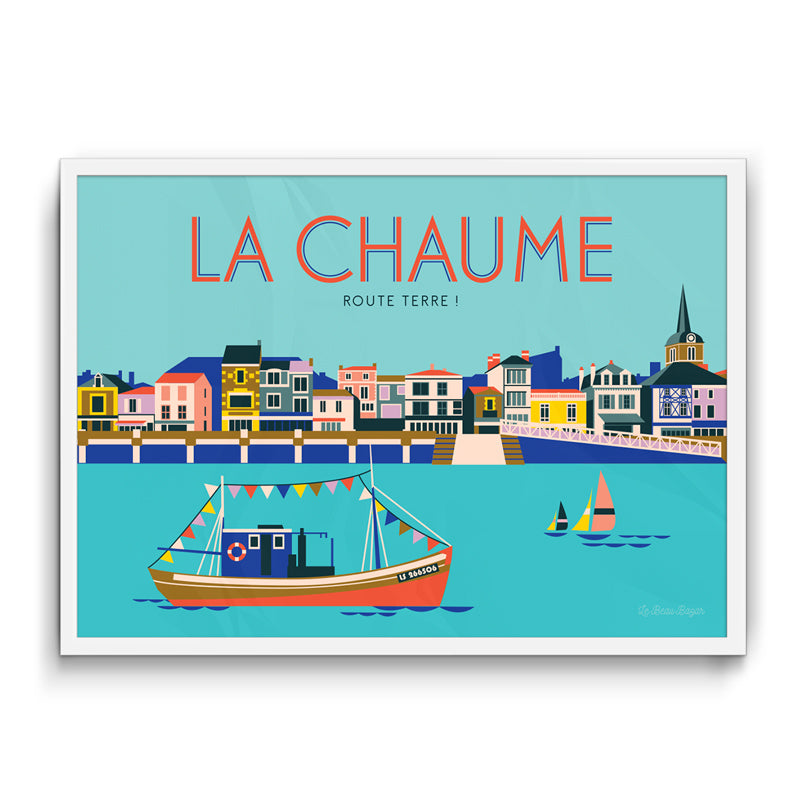 La Chaume, Les Sables d'Olonne (Vendée département)- Poster 30 x 40 cm. Kleine farbige Fischerhäuse und Schiffe. Made in France