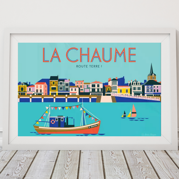La Chaume, Les Sables d'Olonne (Vendée département)- Poster 30 x 40 cm. Kleine farbige Fischerhäuse und Schiffe